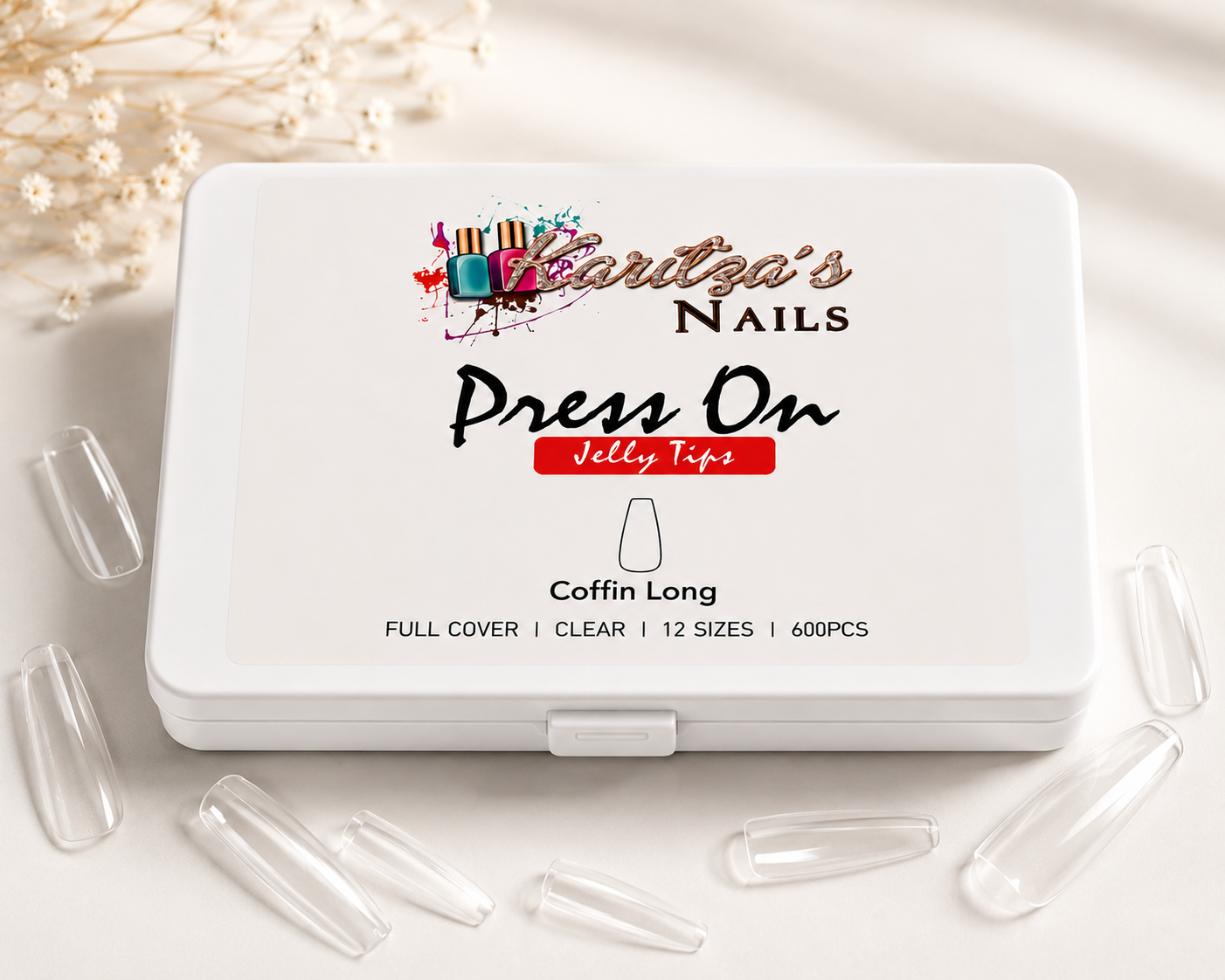 Press On Jelly Tips – Coffin Long Clear | Full Cover | 600 PCS